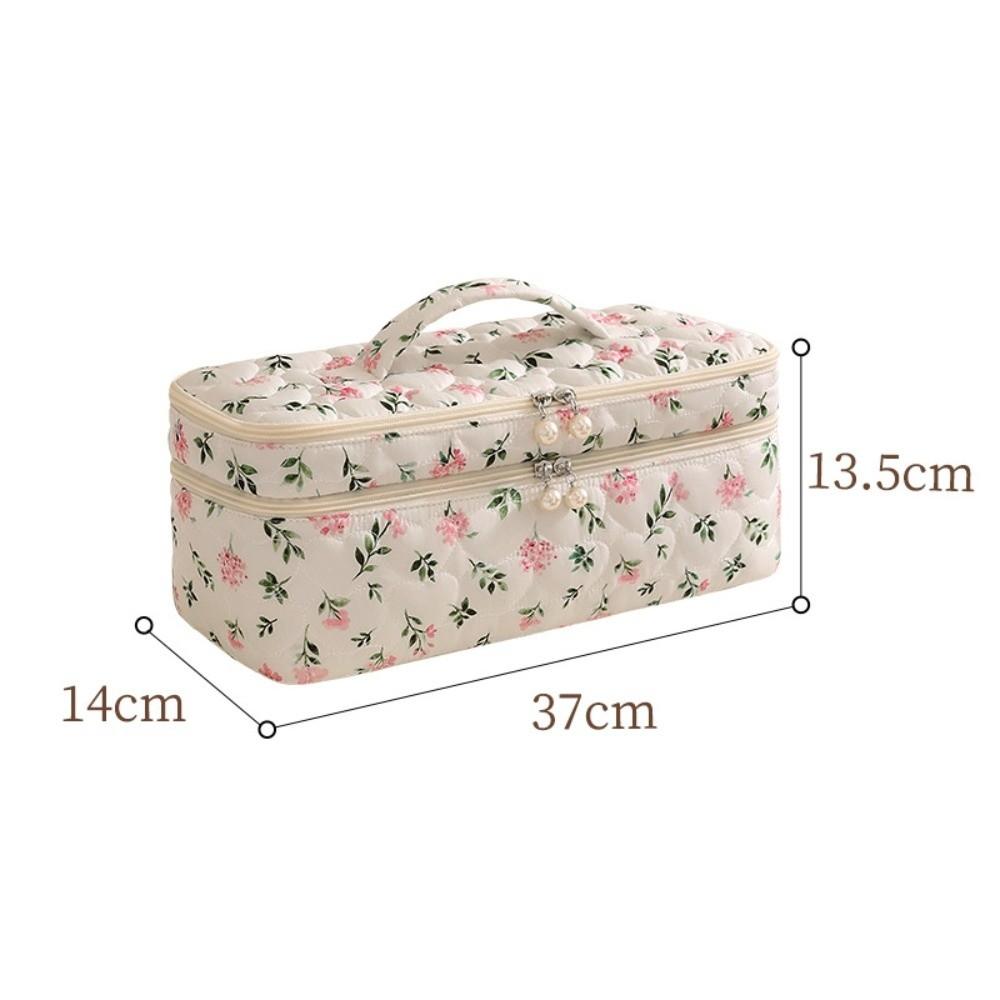 Floral Hair Dryer Storage Bag Dustproof Large Capacity Hair Curler Protective Pouch with Handle Double-Layer Hair Tool Organizer