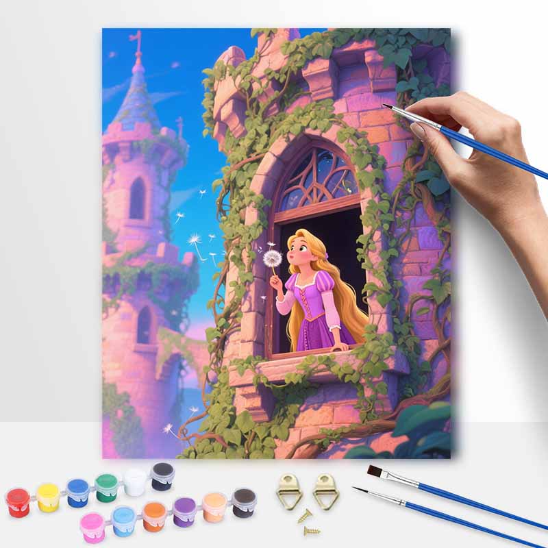 disney rapunzel princess castle flower digital oil painting hand painting kit diy home decoration 20x30cm