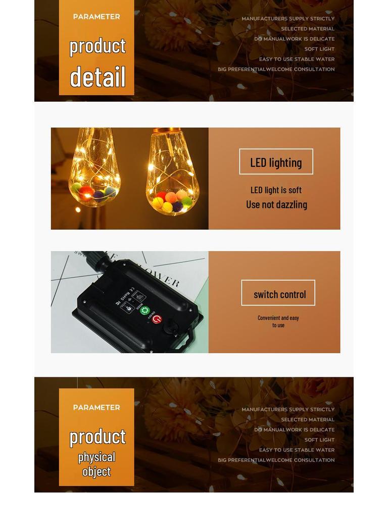 Solar Jute Rope Garden Lights - Outdoor Waterproof Copper Wire Bulbs for Decorative Camping Atmosphere