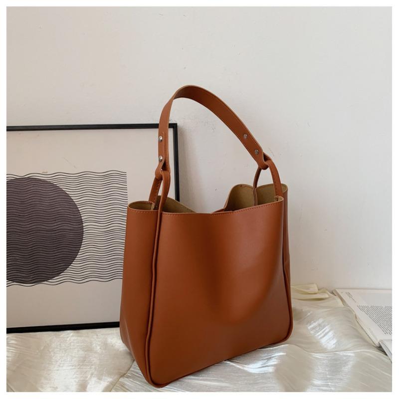 Retro bucket bag new trendy shoulder bag fashionable solid color large capacity women's bag