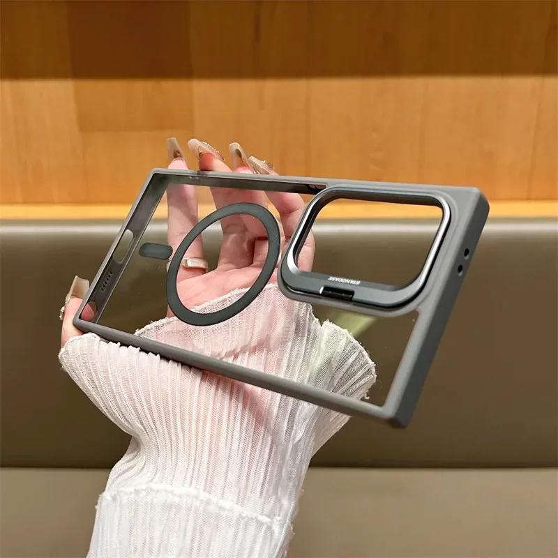 Magnetic Wirelesss Charge Case For Samsung Galaxy S24 S22 S23 Ultra S23 Plus For  Camera Protector Holder Clear Cover