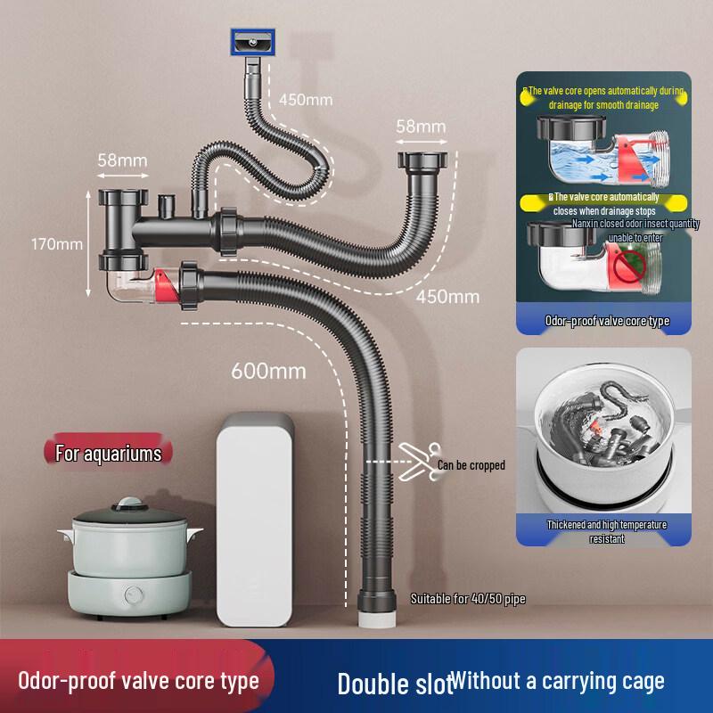 Kitchen Double Sink Drain Pipe Accessory Set