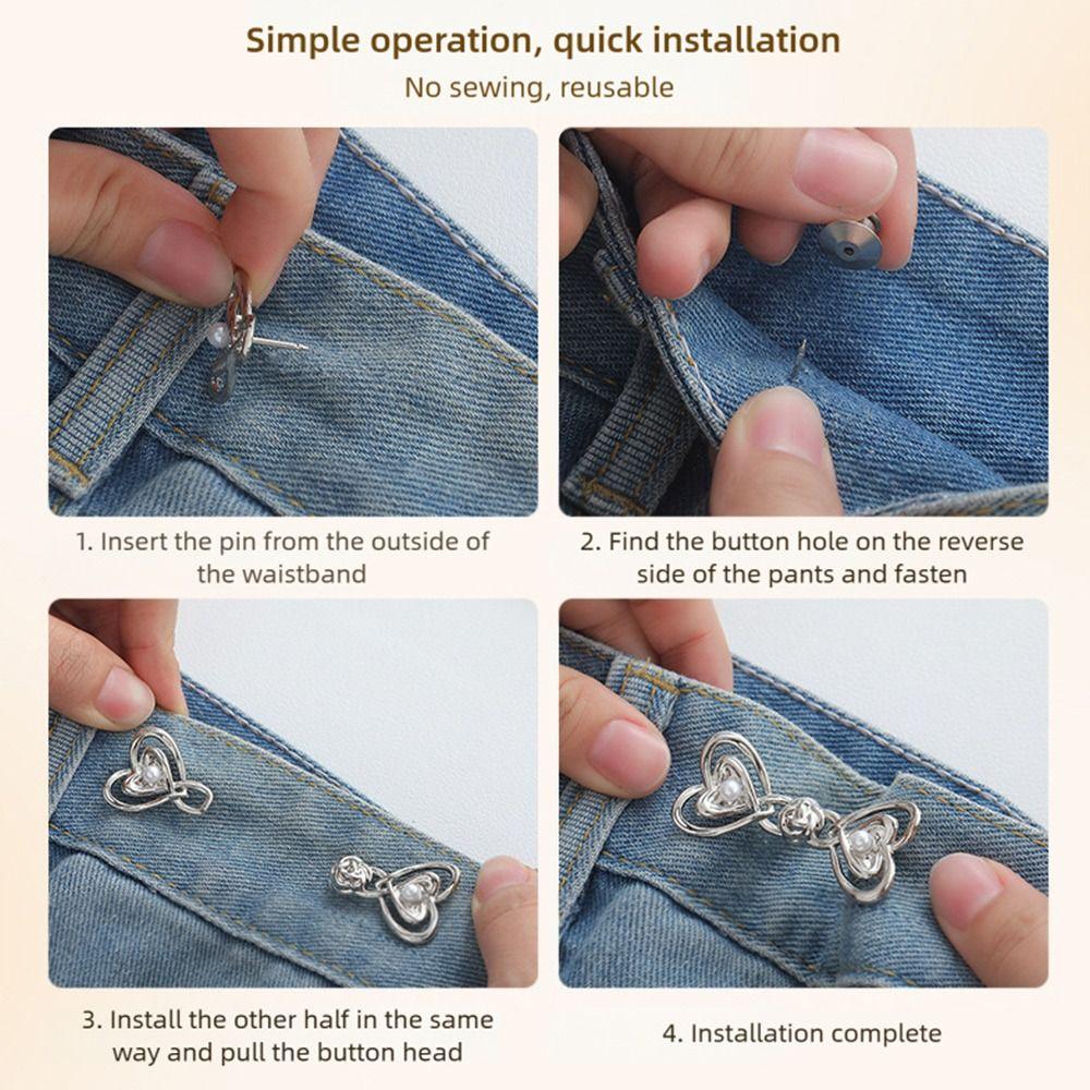 Alloy Tighten Waist Button Detachable No Sewing Required Jeans Button Adjuster Beautiful Heart Retractable Button