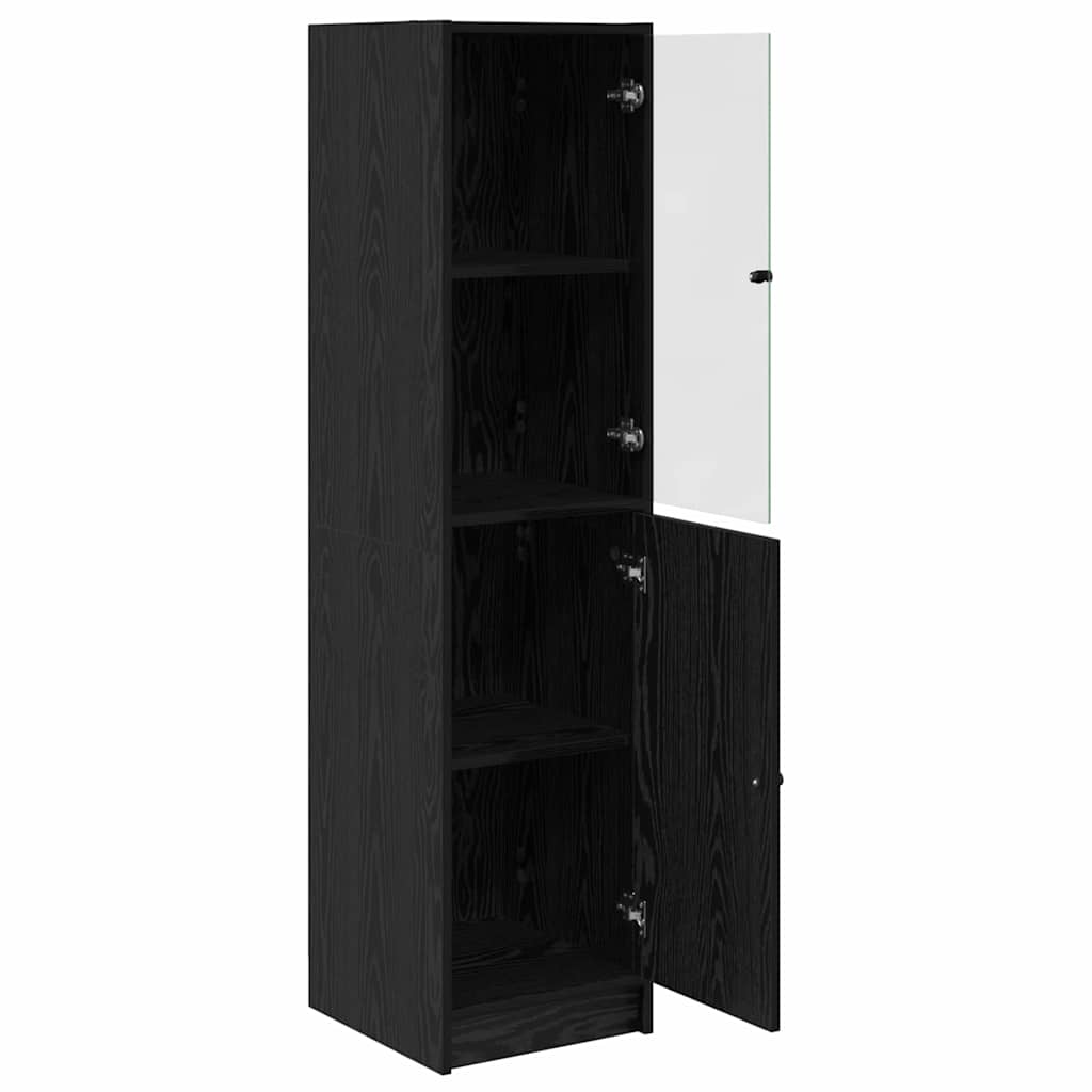Highboard In Black Oak Look 35 X 37 X 142 Cm Engineered Wood