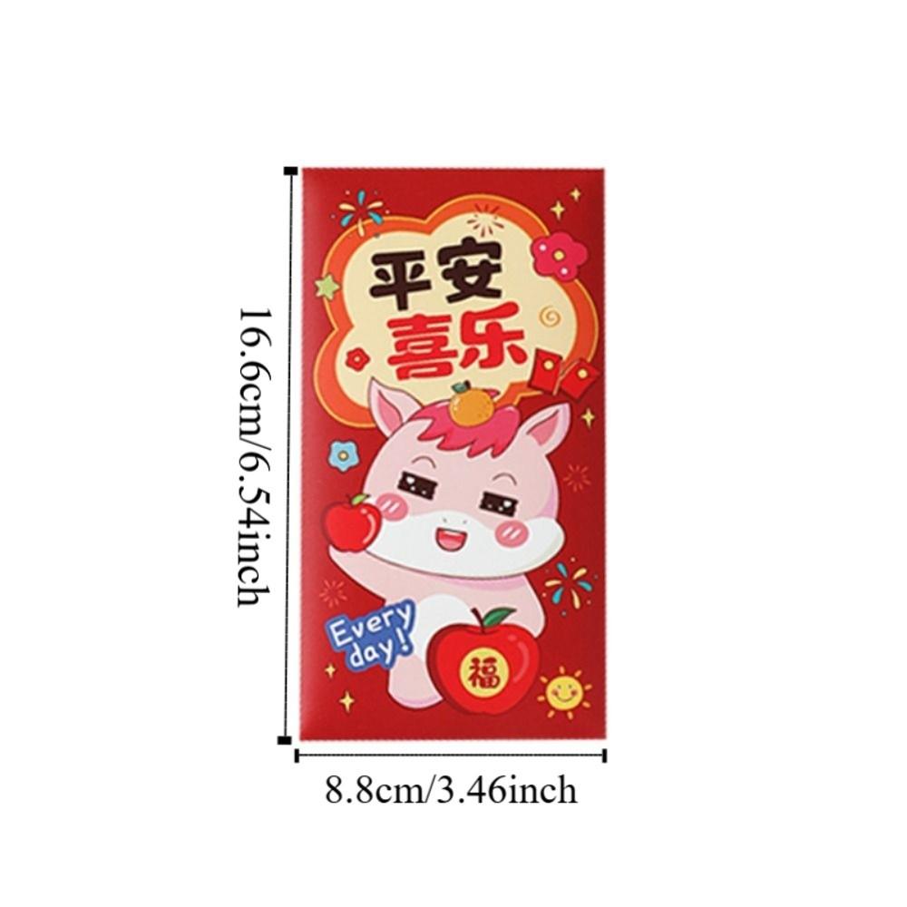 6PCS Paper Horse Year Red Envelope Spring Festival Gift Bag Lucky Money Bag Bless Words Cartoon New Year Red Envelopes