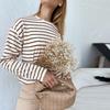 Cozy Loose Long Sleeve Striped T-Shirts Women Autumn Basic Casual Cotton Tops Round Neck Street Style Blouse
