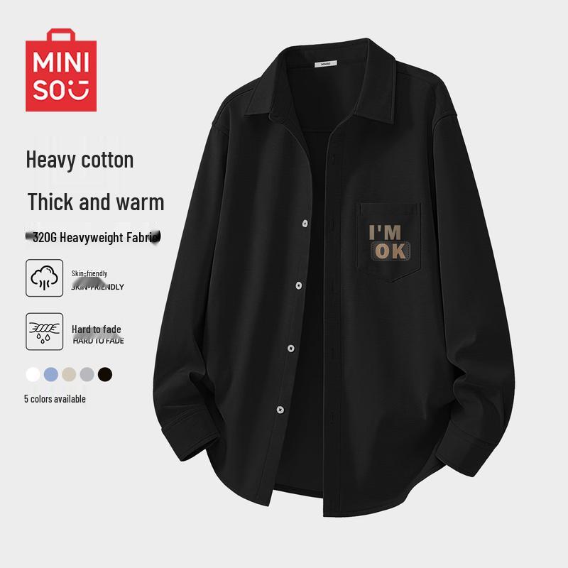 MINISO Men s American College Style Plus Velvet Oxford Shirt M