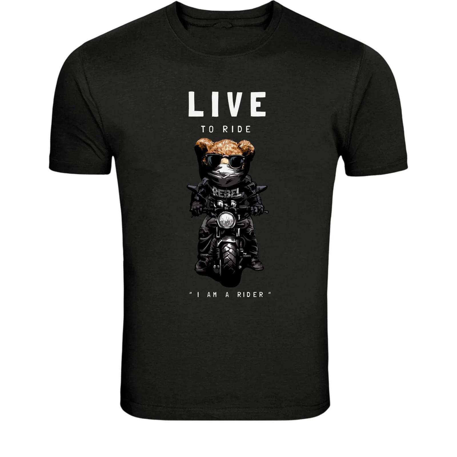 Rebel Biker Teddy Bear T-Shirt - Live to Ride Motorcycle Graphic XS