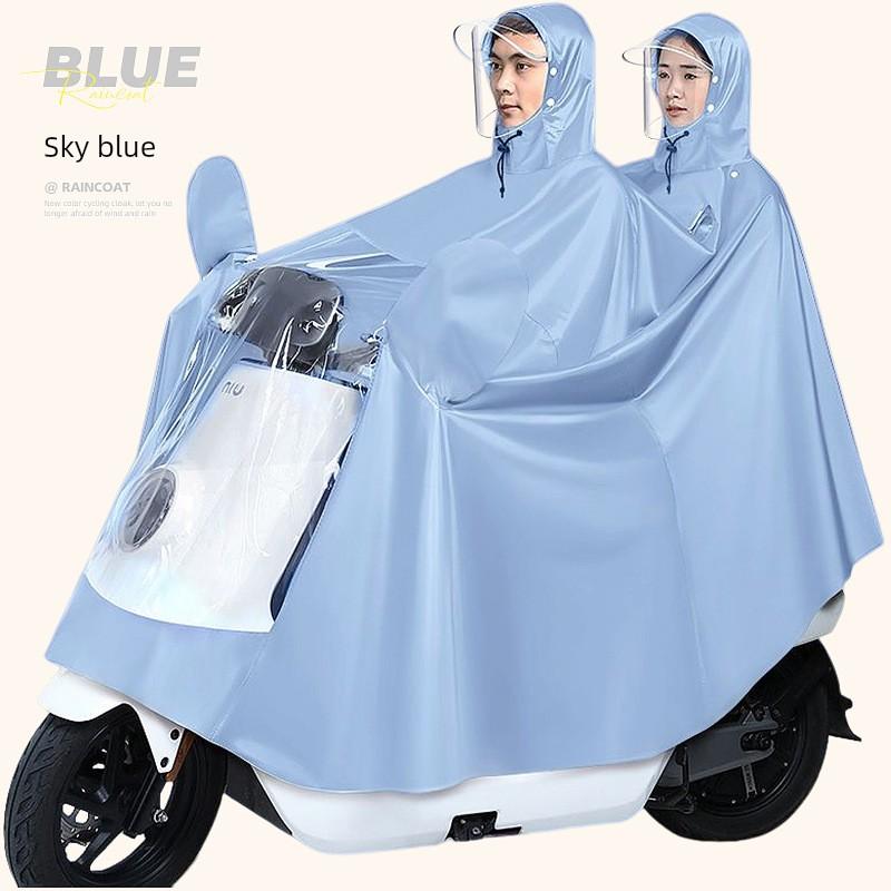 Regenmantel für Elektroroller, Doppelsitz, Eltern-Kind, Langer Stil, Ganzkörper, Starkregen-Schutz, Motorrad-Spezifisch, Transparenter Regenponcho