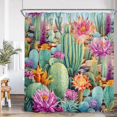 Rideau de douche dessin animé cactus plante verte désertique aquarelle bohème vintage rideau de baignoire avec crochets décorations de maison pour salle de bain