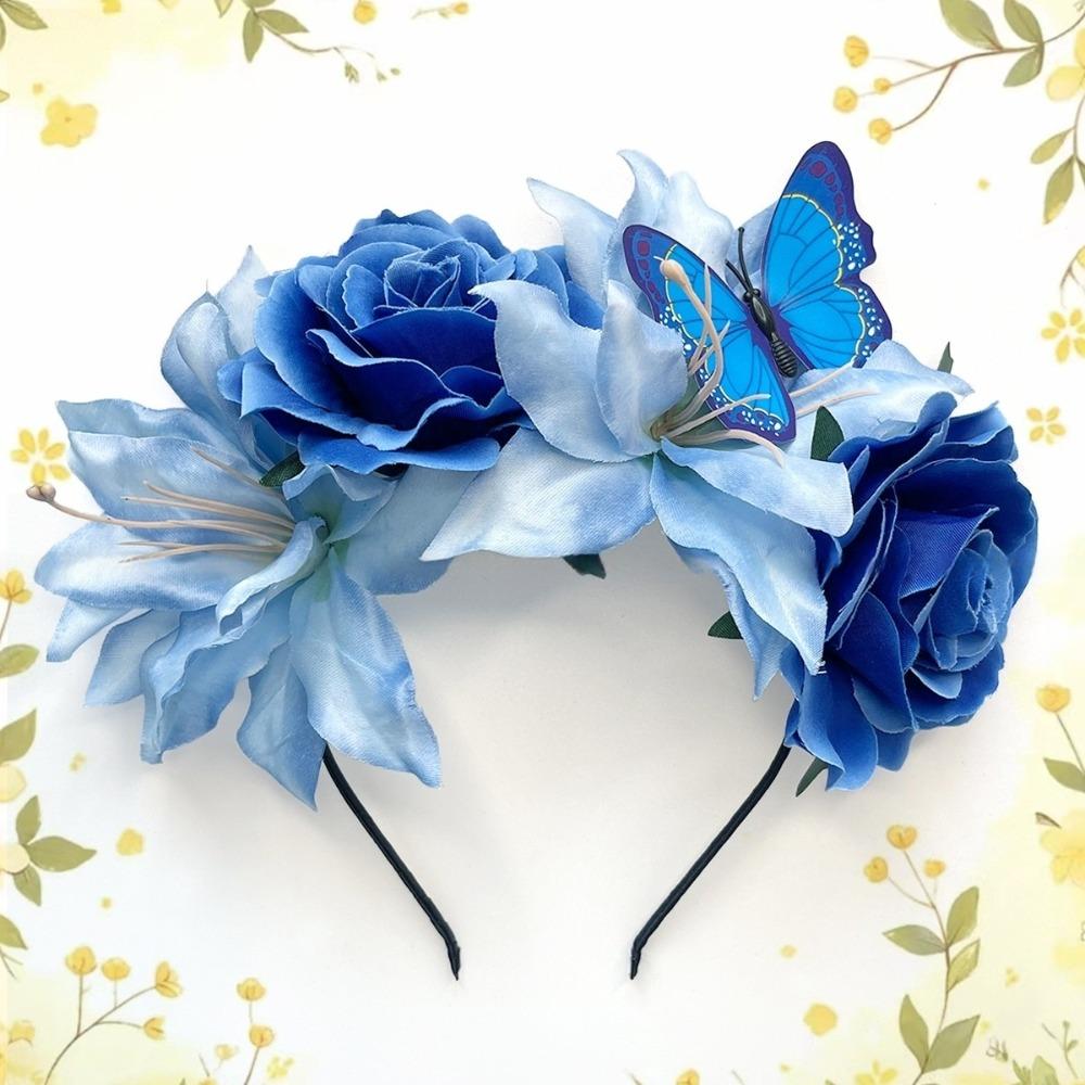 Butterfly Design Flowers Headband Handmade Rose Flower Crown  For Women Girl