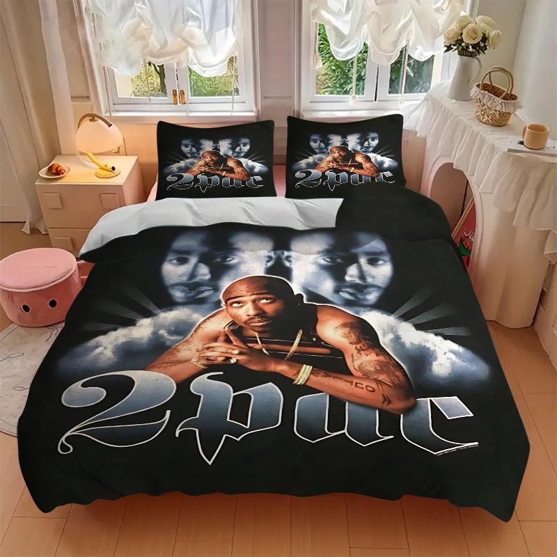 Retro Tupac HipHop Legende Druck 3-teiliges Bettwäsche-Set Bettbezug mit 2 Kissenbezügen Heim-Geburtstagsgeschenk