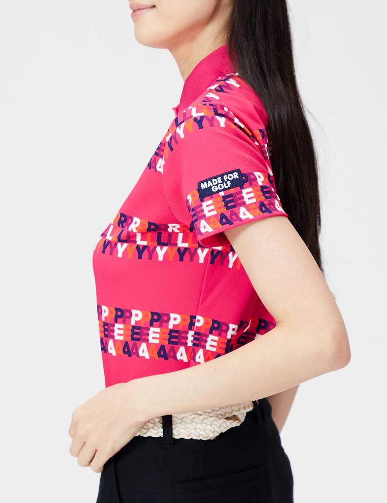 PEARLY GATES Damen Kurzarm-Poloshirt mit 3-fach eingelegtem Muster, Flex Fusion Logo Bordürenmuster, Stretch / 055-2260806 090_Rosa Basis, Größe 0 [S]