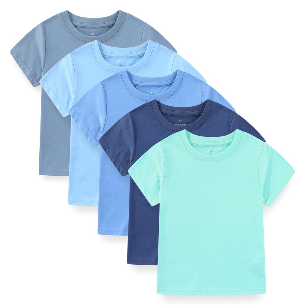KIDDIEZOOM 5 Pcs Fashionable and Comfortable Short Sleeved T-shirt for Infants and Young Children, Boys and Girls, 100% Pure Cotton Newborn Clothing