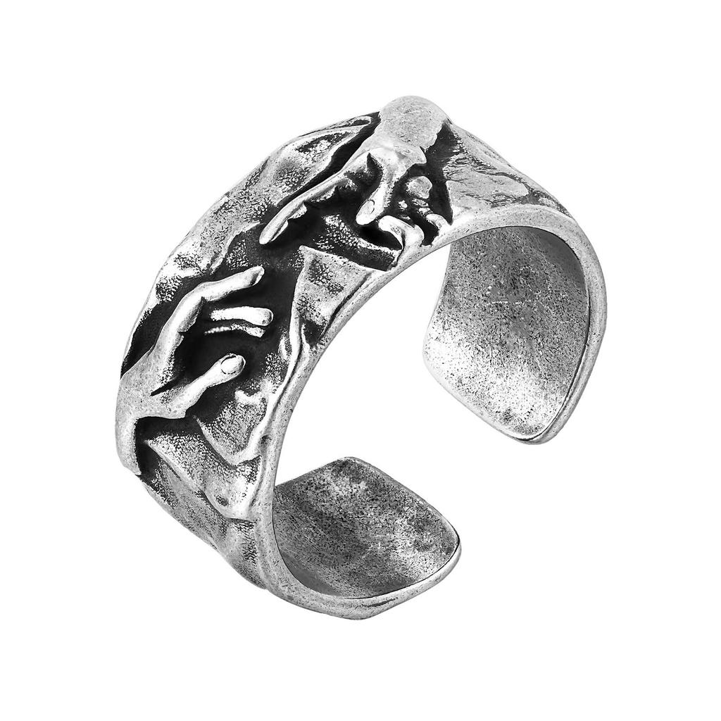 The Hand Of God Vintage Metal Ring Unique Retro Gray Color Adjustable Open Rings Artistic Trendy Religious Jewelry Gift for Men