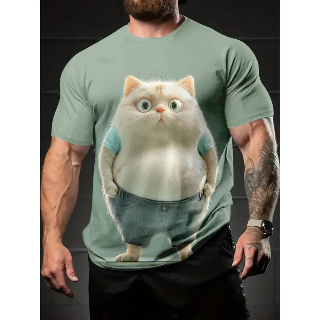 Modne Śmieszne Koszulki z Grafiką Zwierząt Druk 3D Oversize Krótki Rękaw Okrągły Dekolt Casualowe Koszulki Męskie