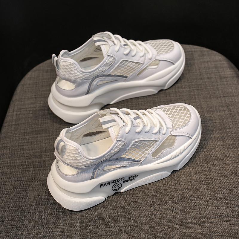 Fashion New Women's Not-peep Toe Sandals Summer Hollow Lace-up Casual Shoes Soft Platform Sneakers Women Fashion Wild Mesh Sports Shoes