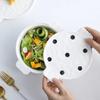 Circular Polka Dot Double Ear Ceramic Bowl, Tableware, Creative and Cute Dessert Bowl, Household Fruit Salad Bowl, Oven with Lid