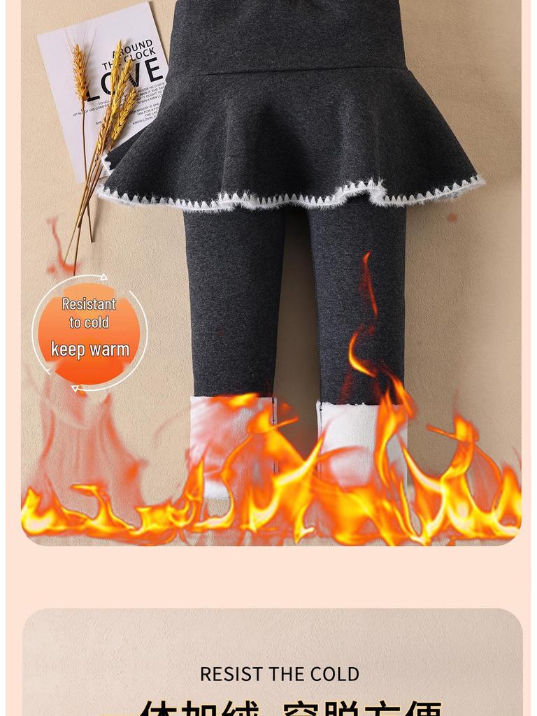 Girls' Thick Fleece-Lined Skirted Leggings for Winter