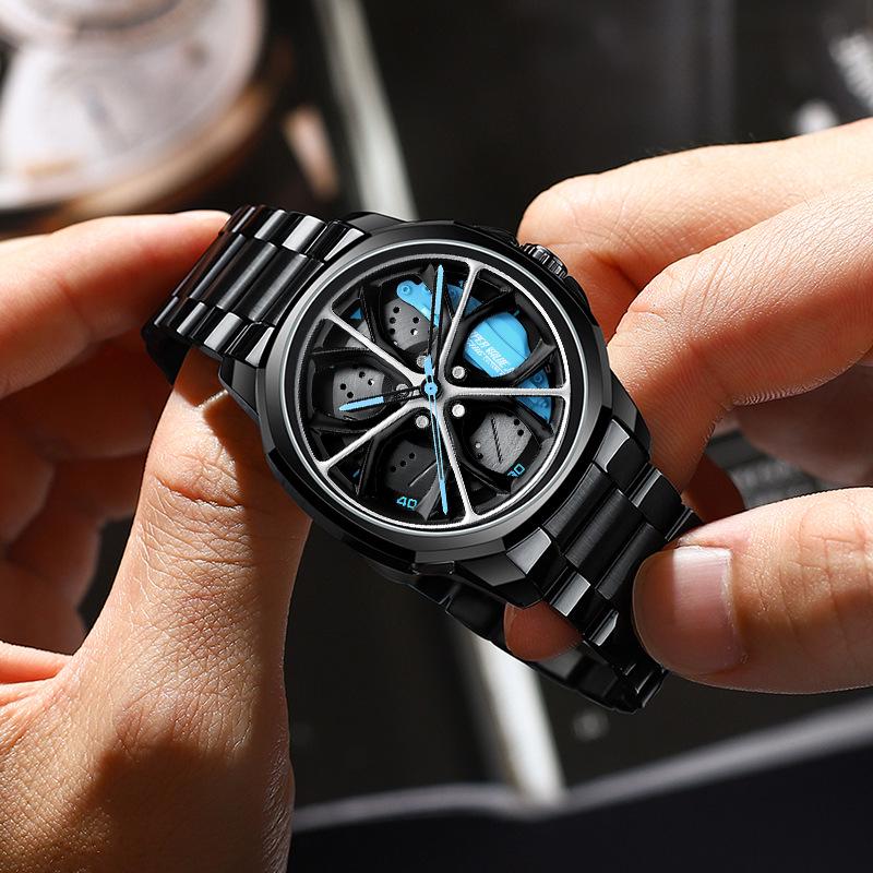 SVJ Men's Double Wheel Hub Watch with 3D Hollow Design and Brake Caliper Style