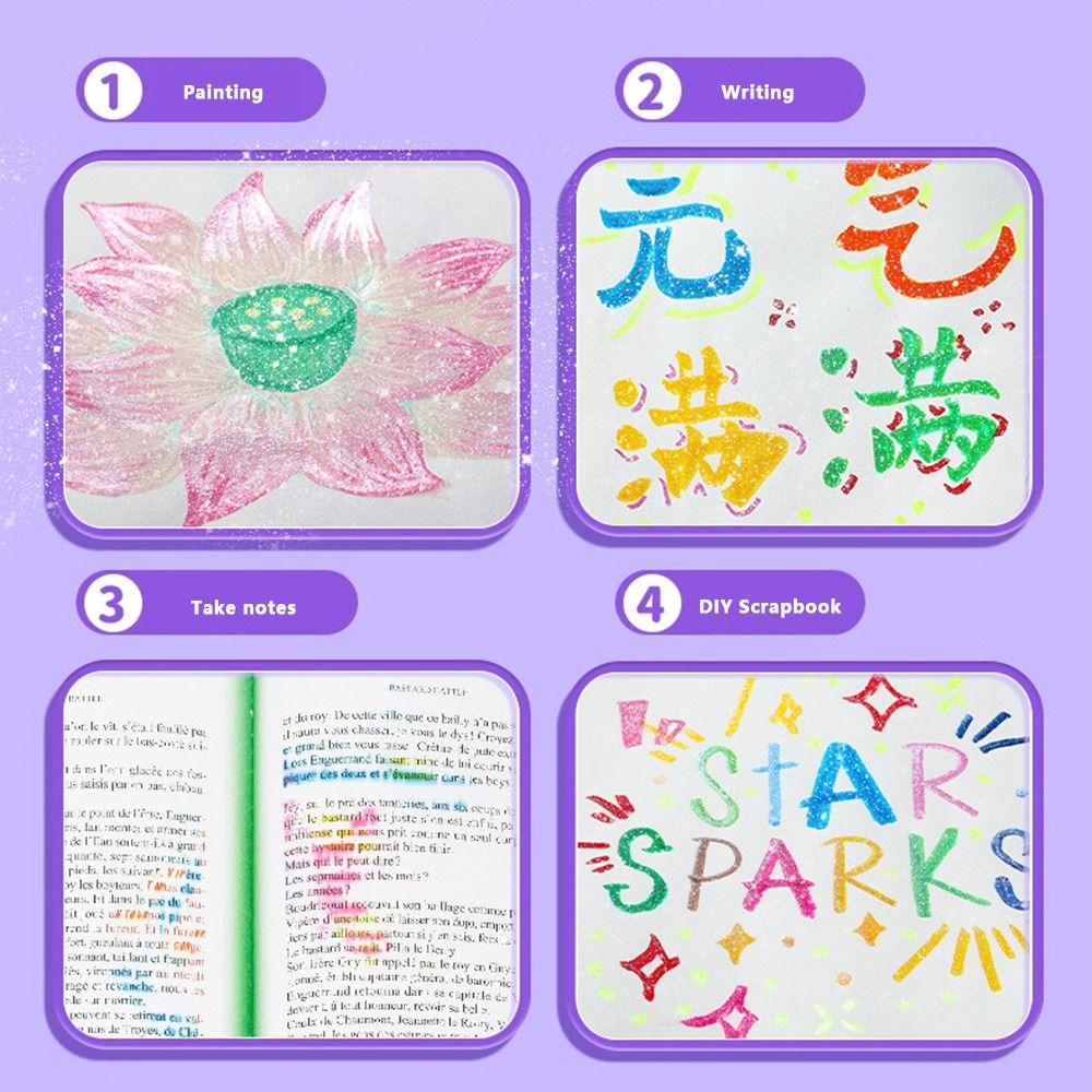 Glitter Colored Marker Pen Soft Head Painting Glitter Pen Colorful Fluorescent Pen  Students Use