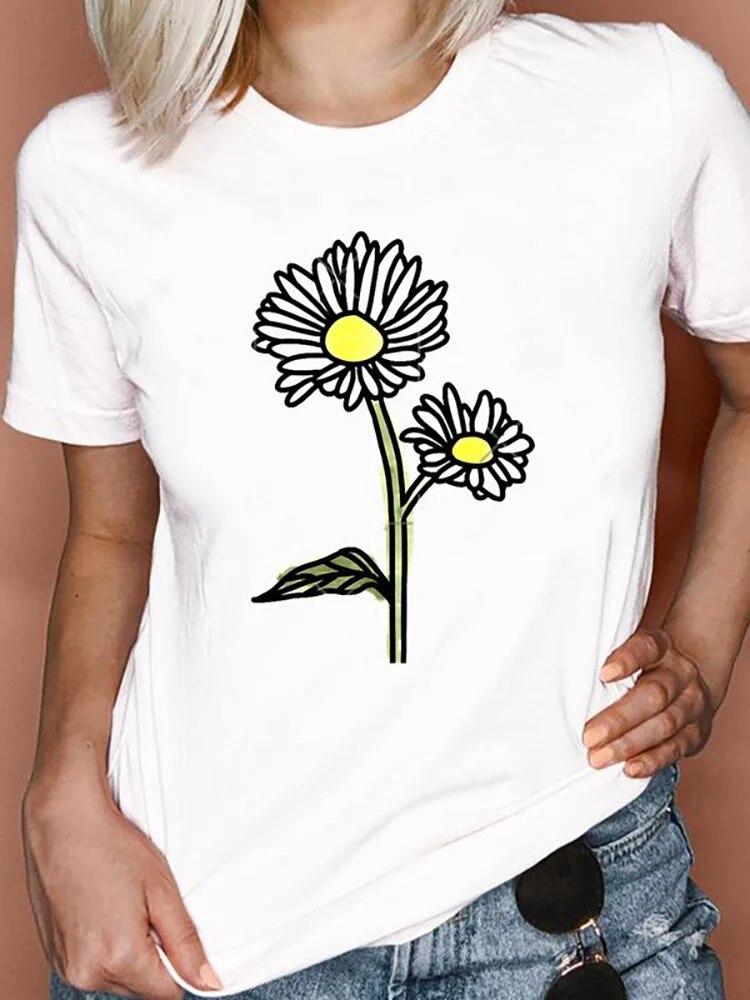 Women T Shirts Cartoon Bee Floral Queen Fashion Print Female Graphic T Top Female 90S Clothing Short Sleeve Shirt Tee T-Shirt