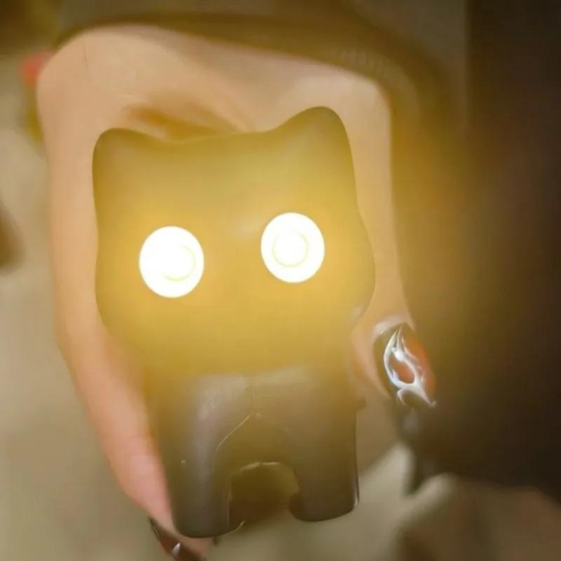 Funny Creative Cute Cats Japanese Cartoon Led Eyes Glowing Black Cat Keyring Night Light Emitting Sound Keychain Bag Accessories