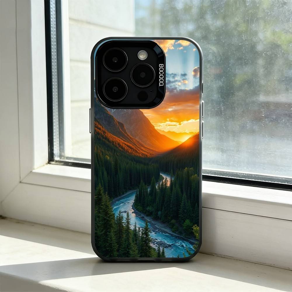 Mountain Forest Sunlight Phone Case For iPhone 17,16,15,14,13,12,11 Plus,Pro Max,XS,Colorful Silver Black Cover