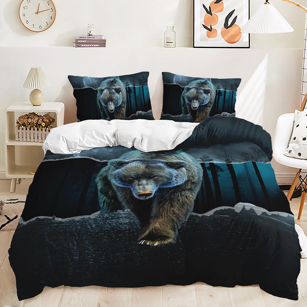 Three-Piece Animal Wolf Quilt Cover Digital Printing Kit Two-Piece Bedding