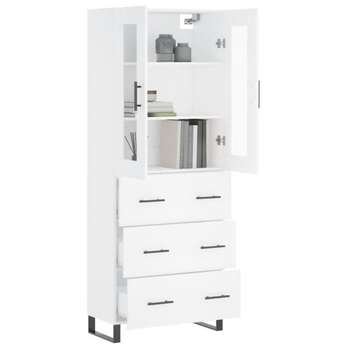 VidaXL Buffet haut Blanc 69,5x34x180 cm Bois d'ingénierie 3198425