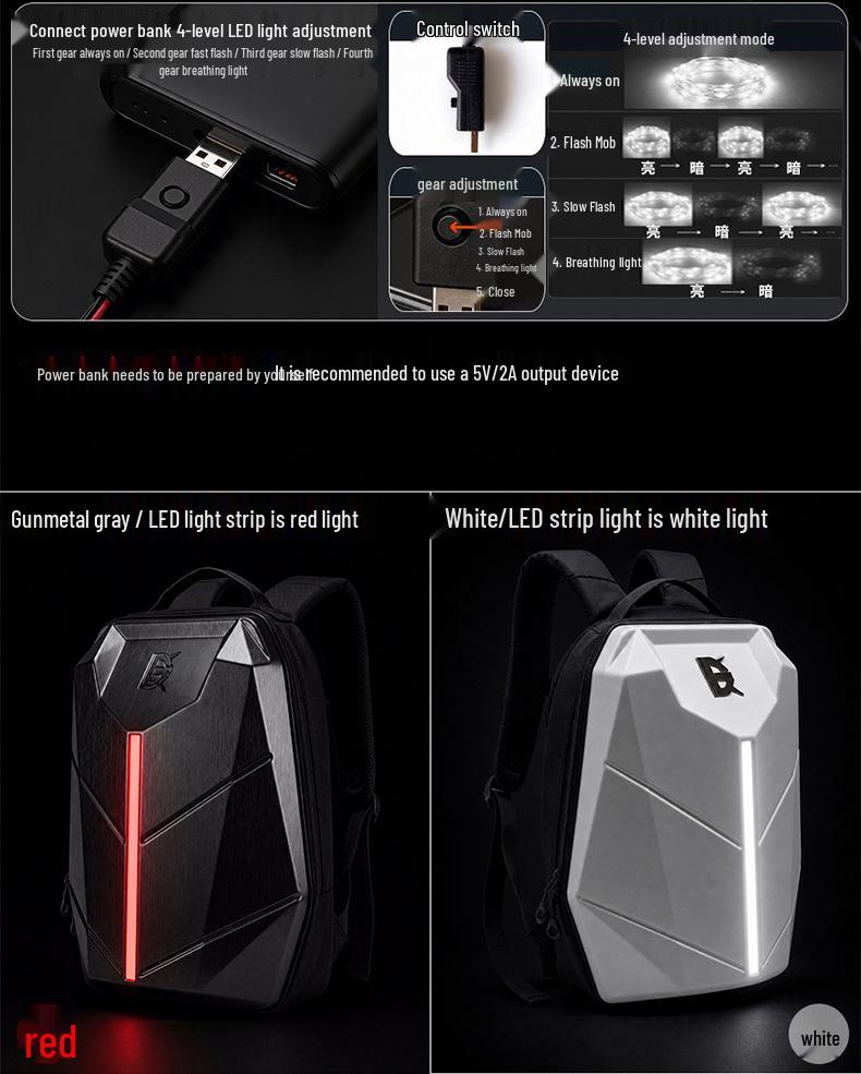 LED Motorcycle Riding Backpack - Double Shoulder Helmet & Computer Bag for Men & Women with Hard Shell