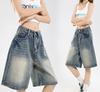 Korean Street Casual Y2K Loose Wide-leg Denim Shorts Five-point Baggy Jeans Women's All-match Straight Summer Hot Shorts