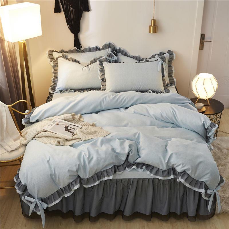 Black Lace Princess Style Bed Skirt Set - Bestseller 4-Piece for 1.5/1.8m Beds