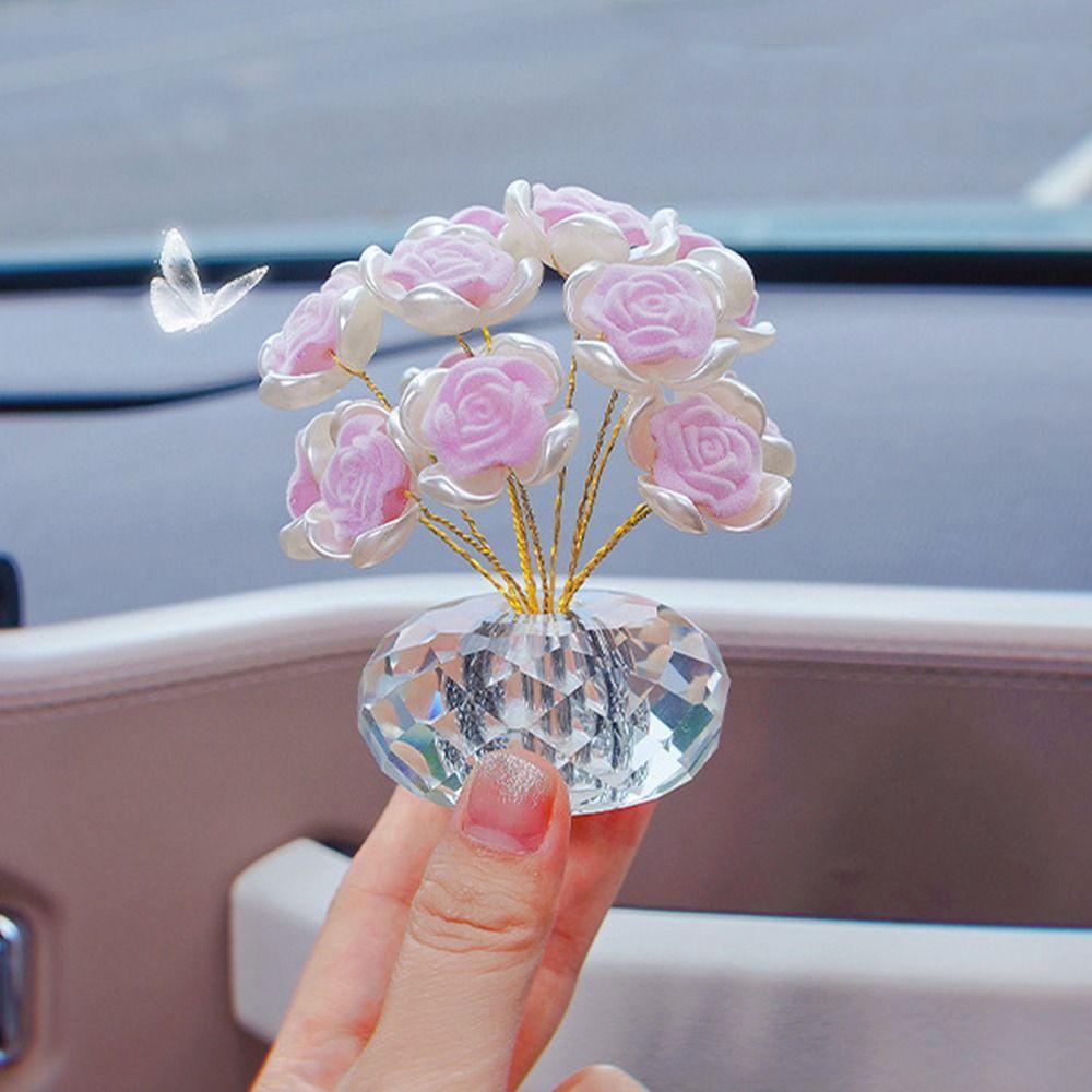 Exquisite Crystal Rose Bouquet Crystal Crafts Mini Crystal Flower Figurine Car Decoration