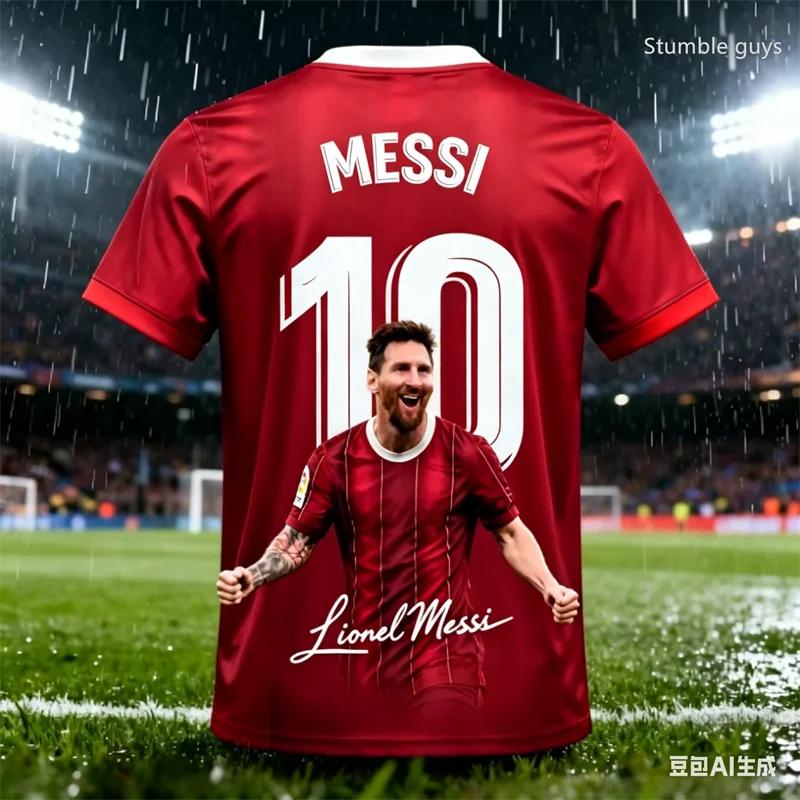 Kids Boys Summer Men Messi Football Short Sleeve T-shirt Casual Sports Jersey Street Tee Daily Training Wear