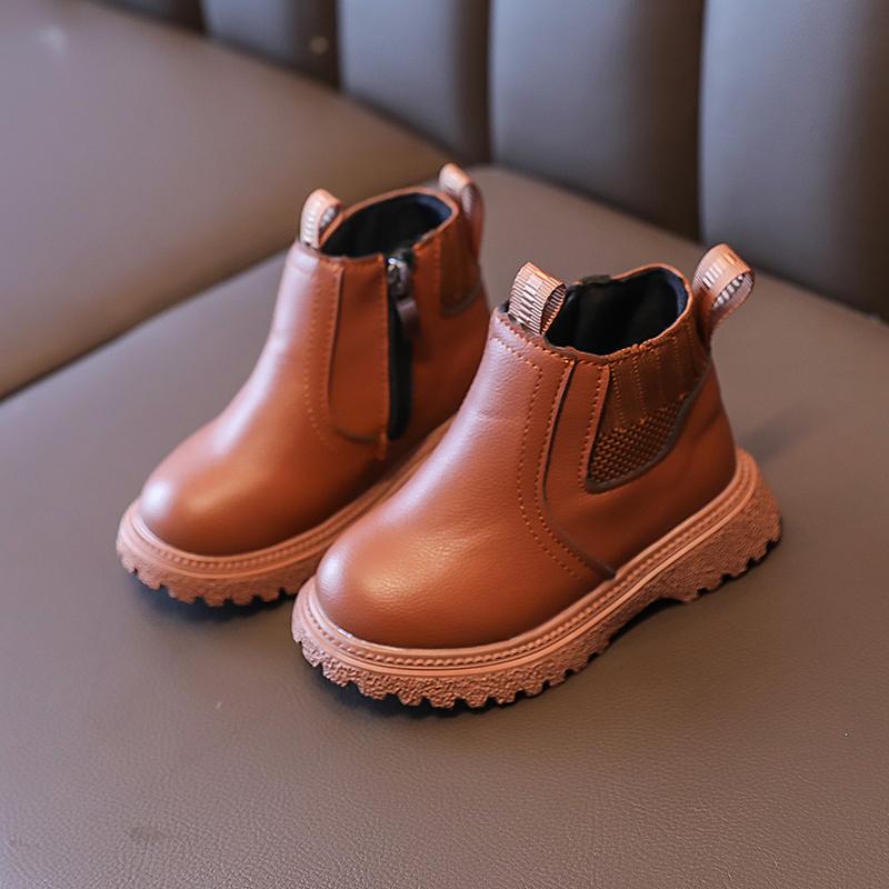 Fashion Boy Girl Short Boots Non-Slip British Style Boots Children's Side Zipper Design Single Boots Leather Boots Anti-skid