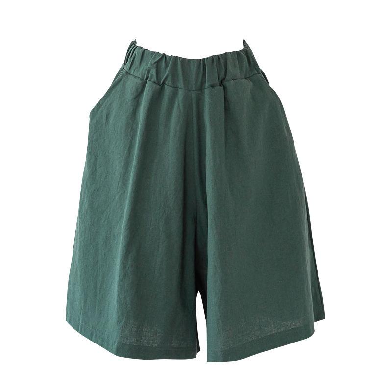 Cotton and Linen Five Quarter Pants Women's Summer Casual Shorts Plus Size Hot Pants Elastic Waist 5 Minutes Wide Leg Pants