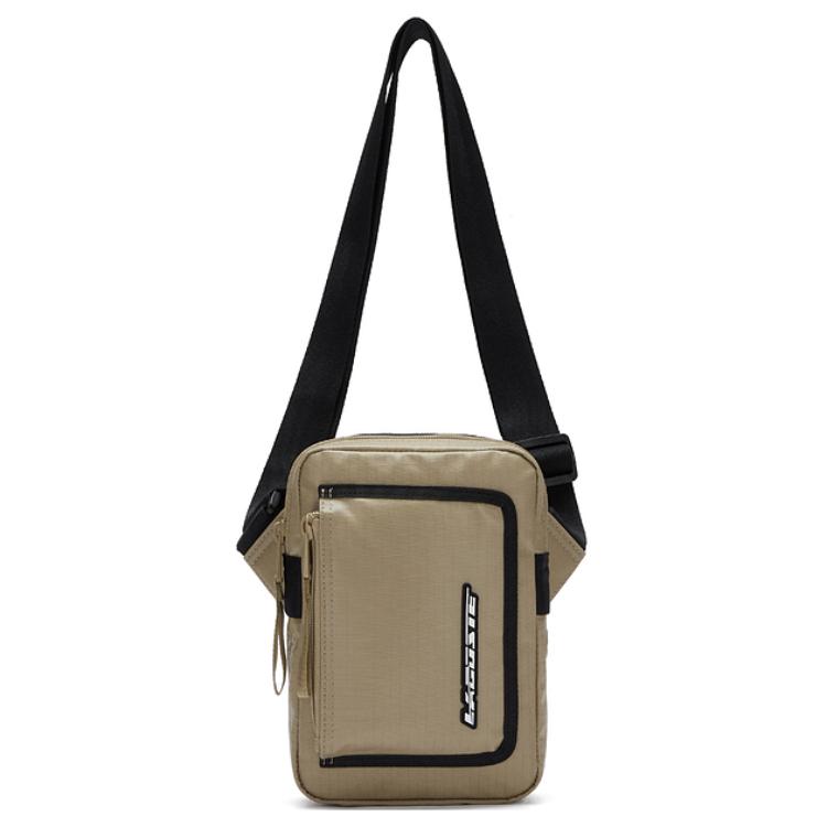 Lacoste Crocodile Logo Print Zipper Closure Coated Polyester Crossbody Shoulder Bag Men bags Steel-Blue Brown NH4265SB Tea Brown