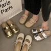 French retro bag head silver half slippers women's 2025 new soft bottom flat bottom one pedal slippers women's summer wear