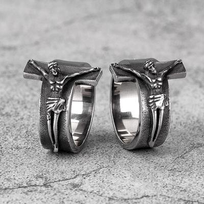 Anello Croce di Gesù Venerdì Santo Acciaio Inossidabile Anelli da Uomo Punk Amuleto per Uomo Fidanzato Gioielli Biker Creatività Regalo