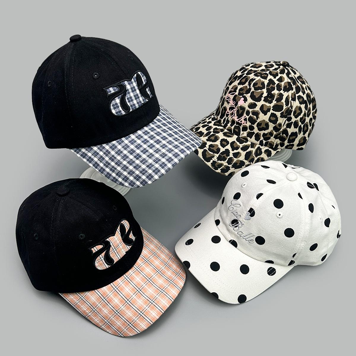 Supermarket Go Women's Black/Blue Polka Dot Leopard Plaid Letter Embroidery Baseball Cap Men's And Sunshade Color Matching Personalized Cap 52-60Cm