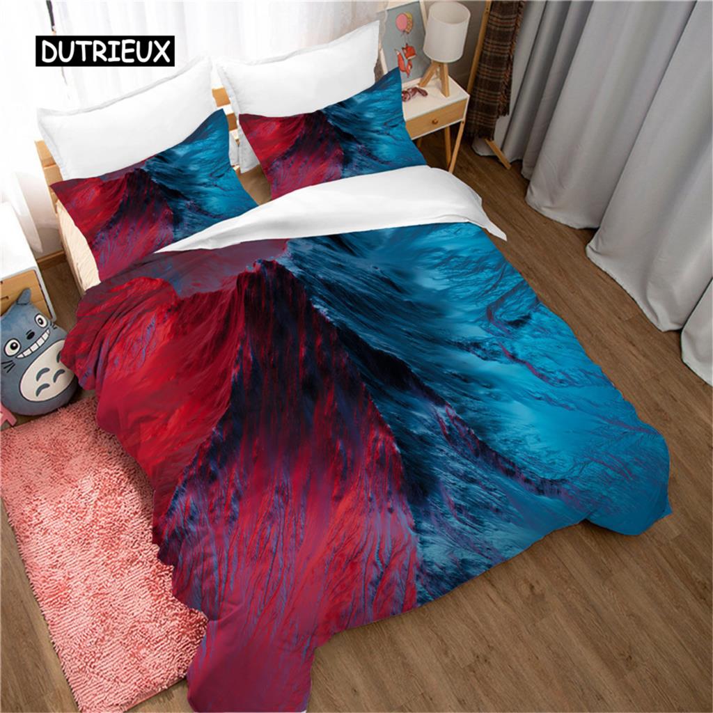 Bettbezug-Set mit Bergmotiv, Wald und helles Mondlicht, Elchlandschaft, Bergbettwäsche-Set, Kingsize, weicher Bettbezug aus Polyester