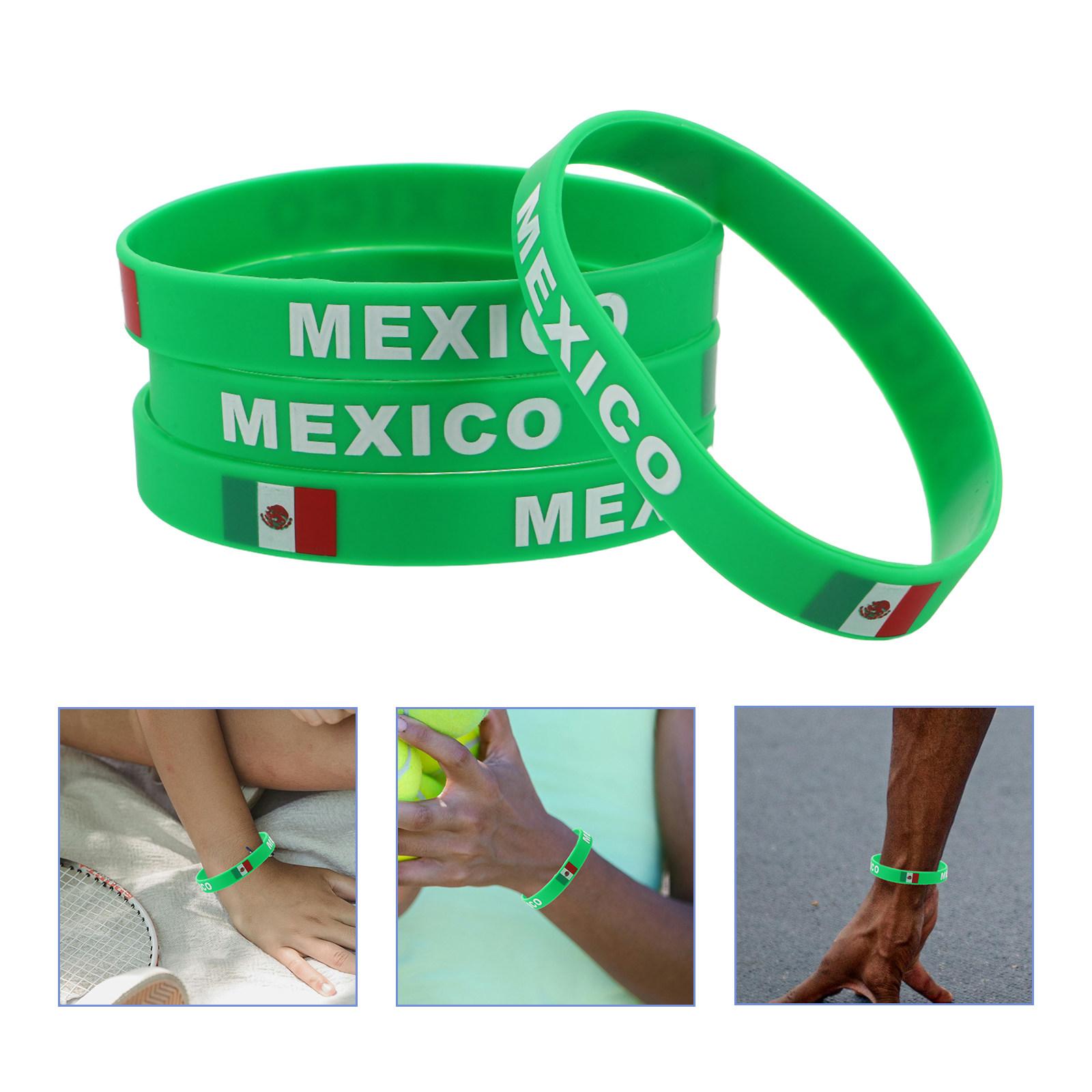 

20Pcs Mexico Flag Silicone Bracelets Sports Wristbands Soccer Birthday Party Favors National Football Accessories Unisex United States