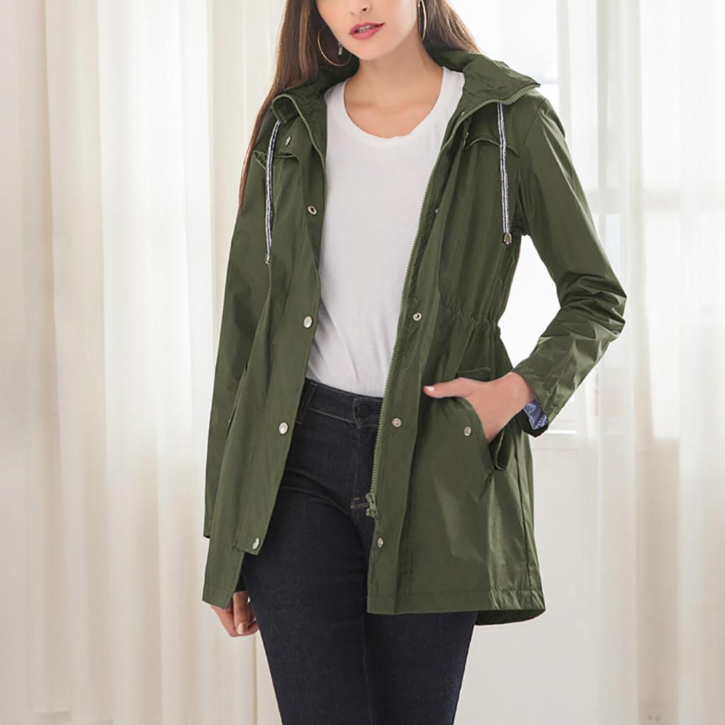 Women Solid Rain Jacket Outdoor Hoodie Waterproof Hooded Raincoat Windproof Tops