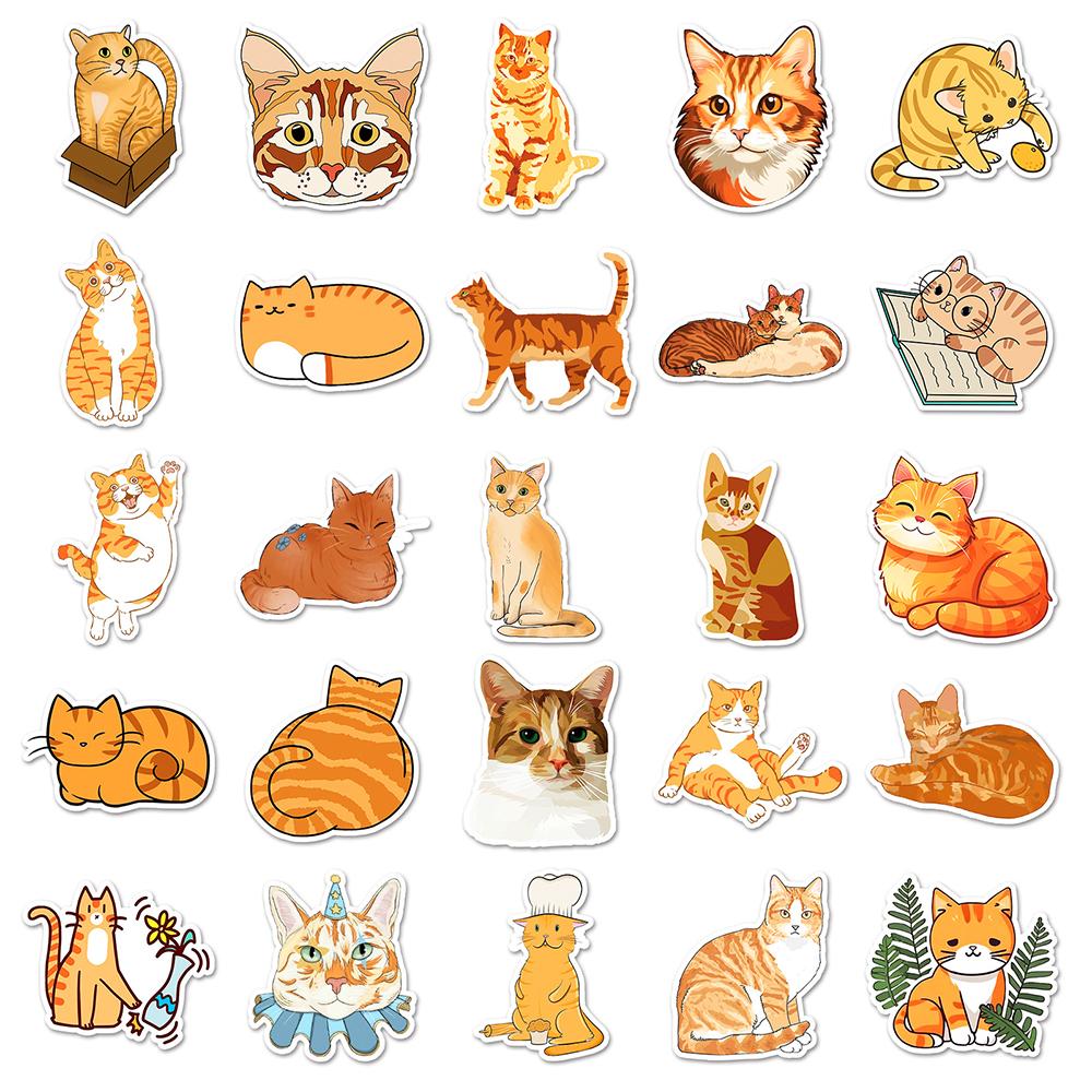 10/30/50pcs Kawaii Orange Cat Animal Stickers Cartoon Pets Ginger Cats Sticker DIY Notebook Water Bottle Phone Decoration Decals