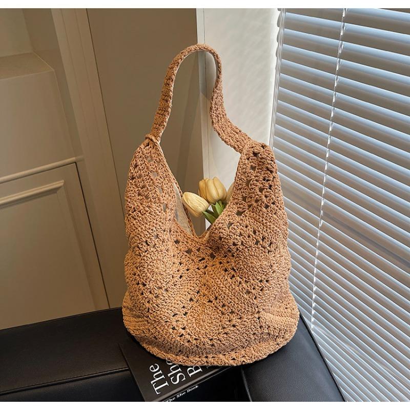 

Pastoral woven bag women s new fashion versatile hollowed-out vacation armpit bag versatile seaside beach bag хаки