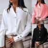 Office Lady Solid Color Stand Collar Long Sleeve Blouse Buttons Down Cuff Shirt