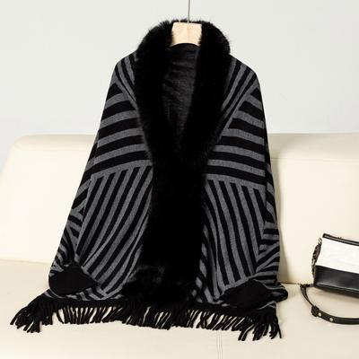Women's Fashion Striped Fringe Knitted Shawl Cape Cape All Over The Cape With Scarf Sweater