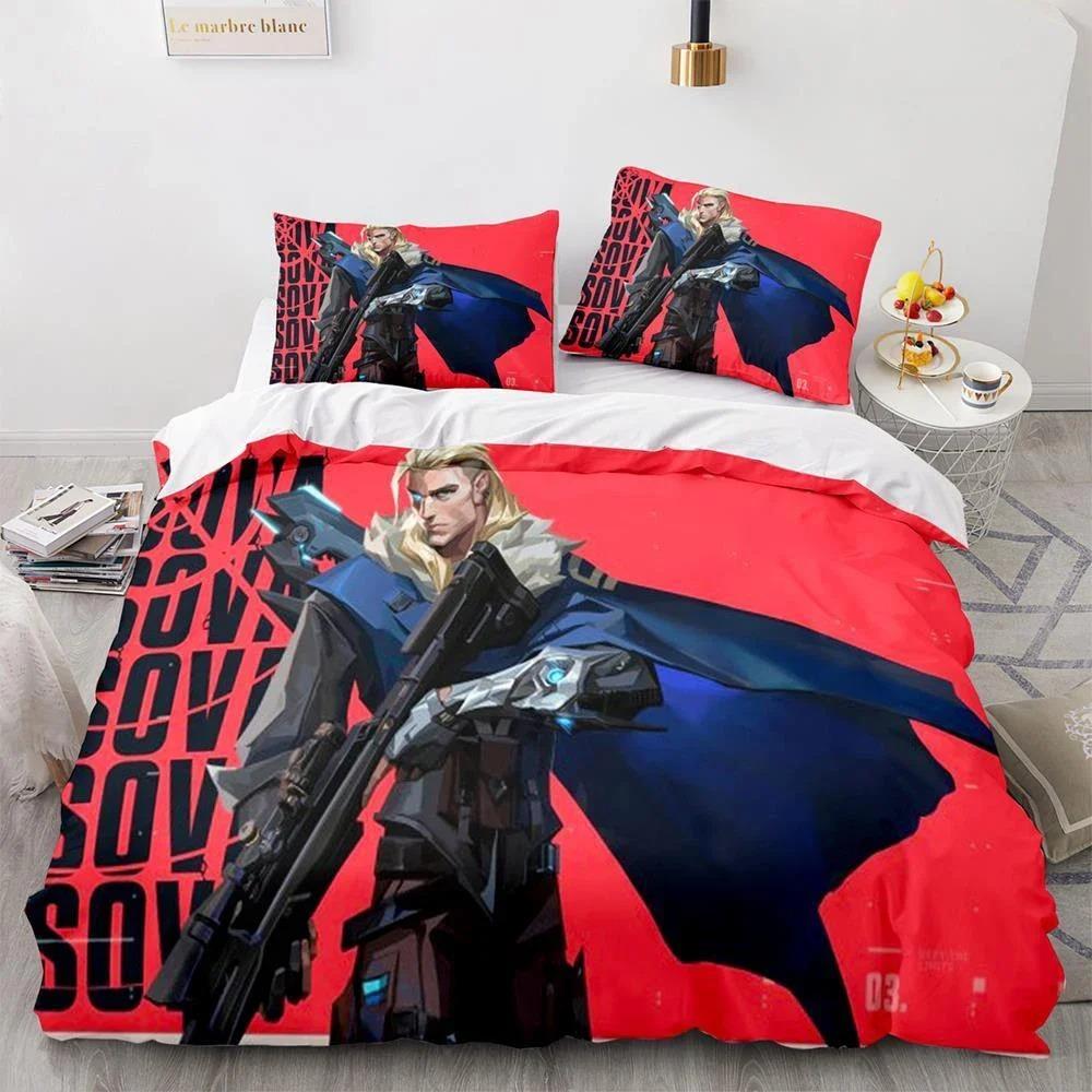 Set de lenjerie de pat Valorant imprimat 3D Husă de plapumă Huse de pilotă pentru dormitor Single Twin King Size Husă de plapumă Textile de casă