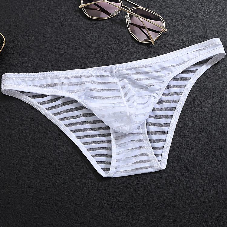 New Multi Color Men's Triangle Underwear Low Waist Breathable Solid Color Stripe Ultra Thin Transparent Ice Silk